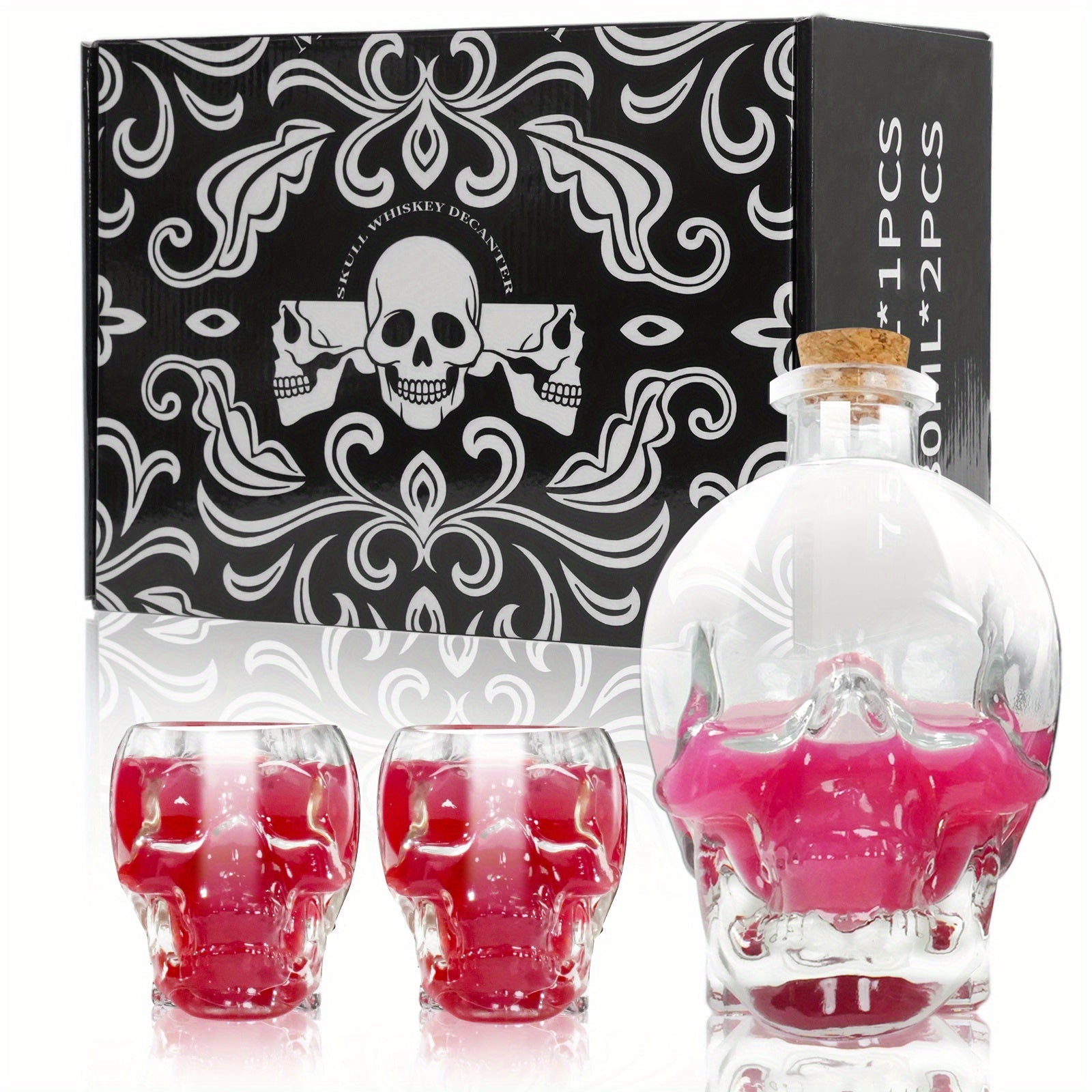 2-Piece Skull Decanter Set - 750ml Crystal Wine Decanter-4